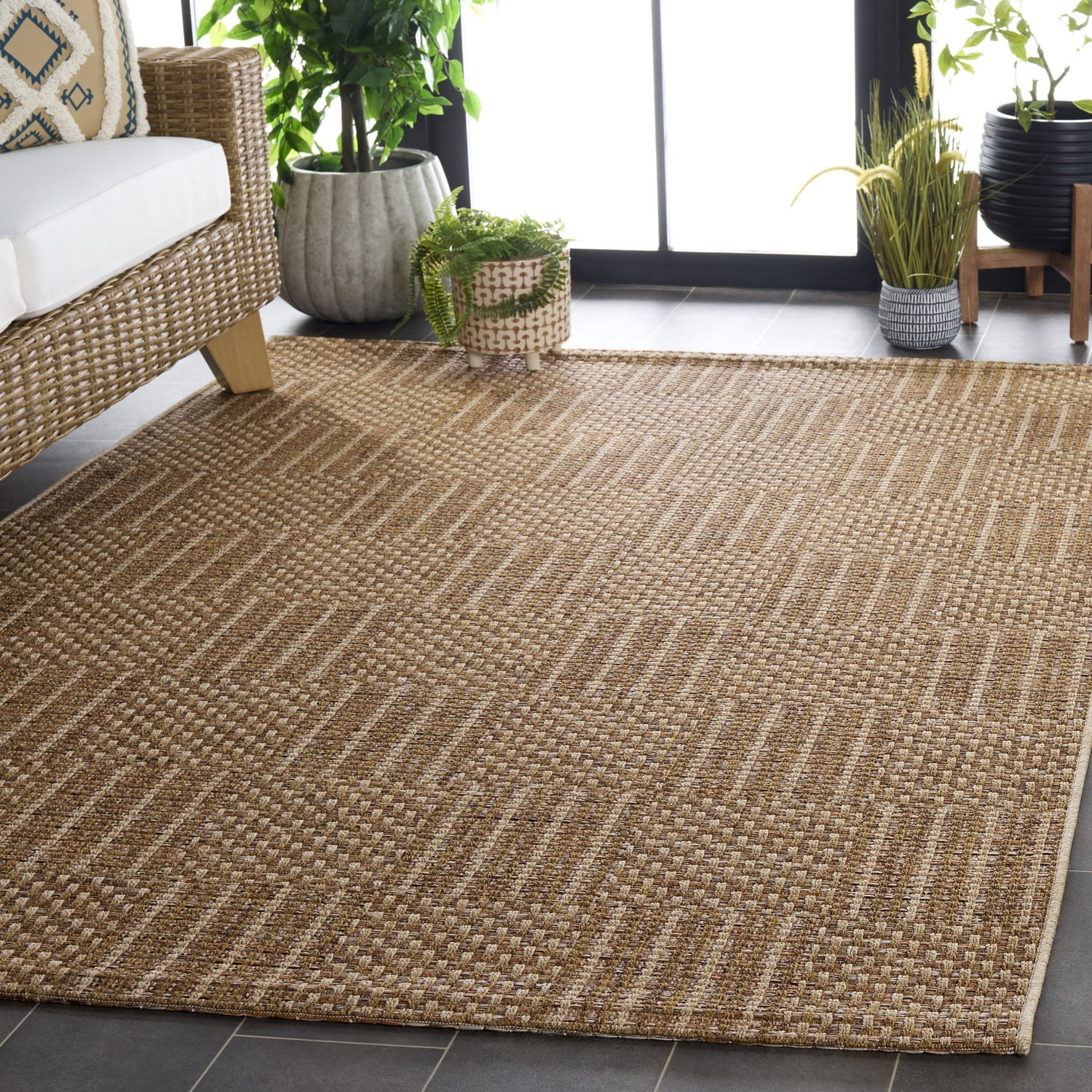 SAFAVIEH Sisal All-Weather Austen Geometric Indoor/Outdoor Area Rug, Natural/Brown, 5'3" x 7'6"