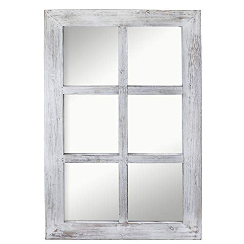 Barnyard Designs Decorative Windowpane, Distressed White Windowpane Wall Mirror With Hooks