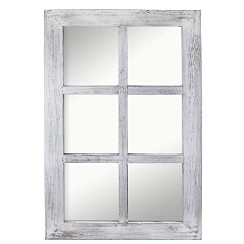 Barnyard Designs Decorative Windowpane Mirror Rustic Farmhouse Distressed Wood Vertical Hanging Wall Decor 40 X 24 Com Barnyard Designs Decorative Windowpane, Distressed White Windowpane Wall Mirror With Hooks