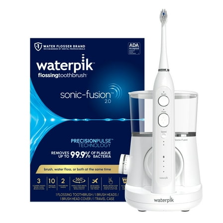 Waterpik Sonic-Fusion 2.0 Flossing Electric Toothbrush with Water Flosser Combo In One, ADA Accepted, White