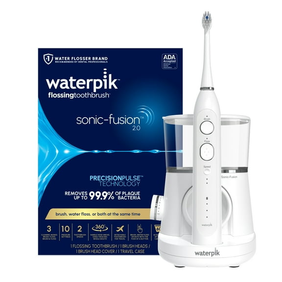 Waterpik Sonic-Fusion 2.0 Flossing Electric Toothbrush with Water Flosser Combo In One, ADA Accepted, White