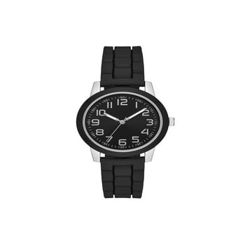 Time and Tru Women's Black Bezel Watch with Silicone Strap