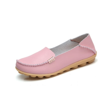 

SIMANLAN Womens Flats Comfort Casual Shoes Leather Loafers Women Non-Slip Nurse Shoe Ladies Slip On Moccasins Pink 4.5