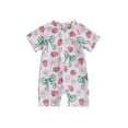 thumbnail image 1 of Argulvti Toddler Girl Rash Guard Swimsuit Cherry/Bow Print Zipper Short Sleeve Zip Up Bathing Suit, 1 of 7