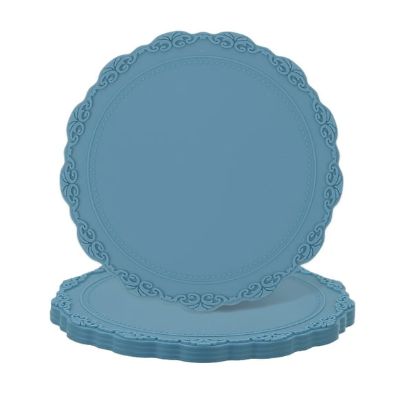 Uxcell Set of 4 Round Silicone Coaster, 4" Placemats Table Mats, Place Mats Trivet for Dining Table Heat Resistant Waterproof Oil Proof Table and Counter Top Kitchen, Blue (Flower)