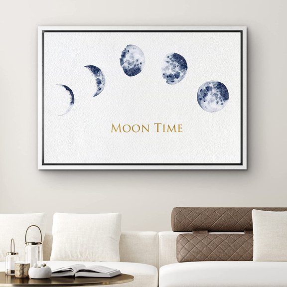 PixonSign Framed Canvas Print Wall Art Dream Moon Panorama Nature Clouds Illustrations Modern Art Chic Scenic Relax/Calm Blue Pastel for Living Room, Bedroom, Office - 16"x24" White