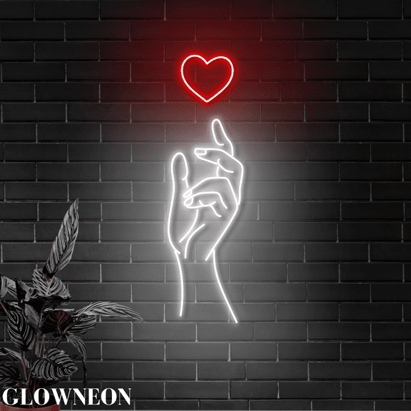 Glowneon Hand Love Neon Sign, Valentines Led Sign, Wedding Wall Decor