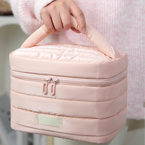 Large Capacity Makeup Organizer Tote Bag | Soft Cloth Cosmetic Case, Exquisite Design, Travel Storage Pouch, Black/Pink/Silver, 9.06x6.5x6.1 in, Lightweight, Versatile Use