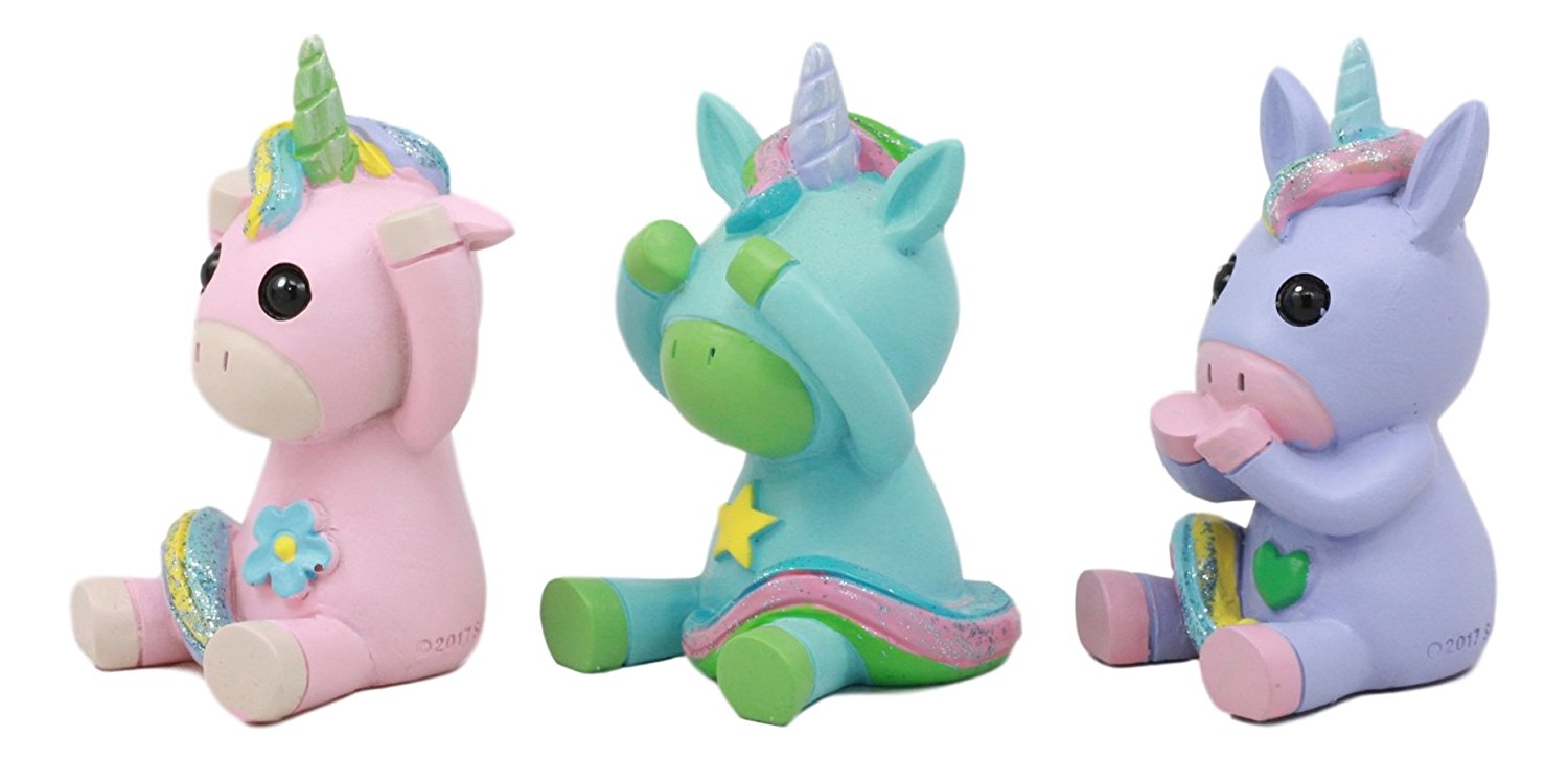 Ebros Whimsical See Hear Speak No Evil Rainbow Unicorn Figurine Set Of Three 2.75"Tall Enchanted Forest Glade Wise Unicorns Small Decorative Statues