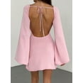 thumbnail image 4 of Gupgi Femmes Tricot Solide Couleur Dos Nu Manches Longues Décontracté en Vrac Mini Robe, 4 of 6