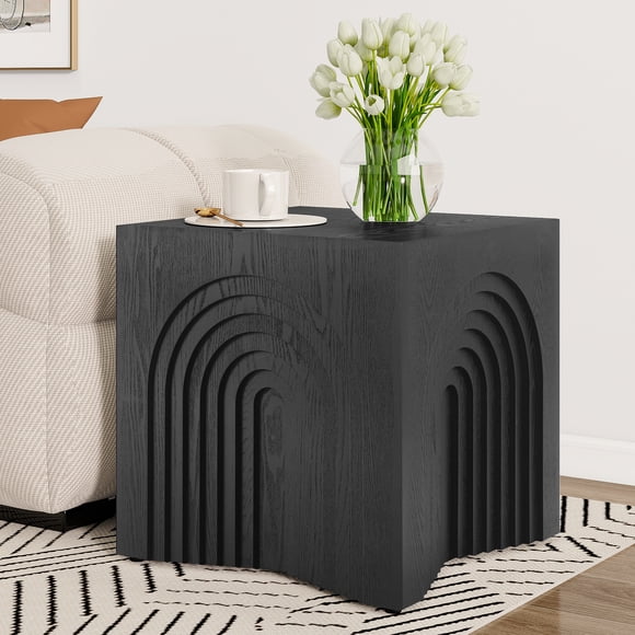 End Table, Small Black Wooden Sofa Side Accent Table, Tool-Free Assembly Design, Compact Space-Saving Structure for Small Living Room, Bedroom and Indoor Leisure Space