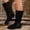 Black, variant on Women Mid Calf Slouch Booties Flat Suede Boots Wide Calf Comfort Round Toe Buckle Slouch Flat Heel Mid-Calf Boot