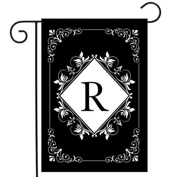 Briarwood Lane Black and White Monogram R Double-Sided Garden Flag