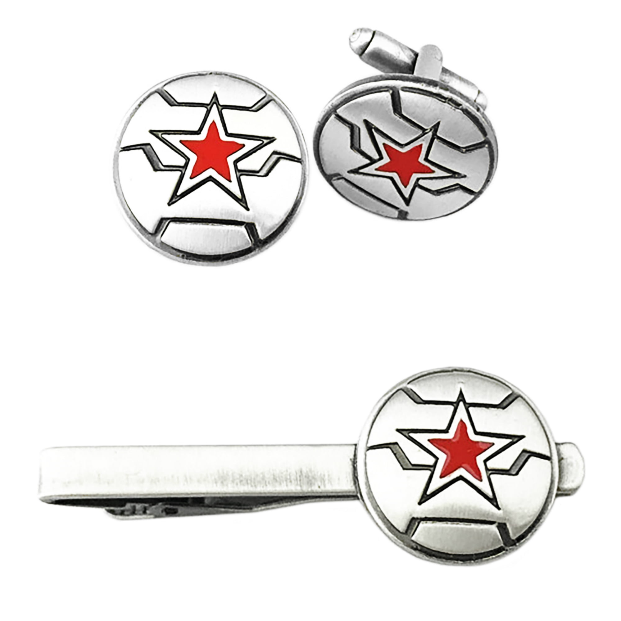 Winter Soldier 2 Pack Tie Bar Cufflink Set Marvel Avengers Comics Movies Cartoon Superhero Logo Theme Infinity War Bucky BarnesPremium Quality Detailed Cosplay Jewelry Gift Series