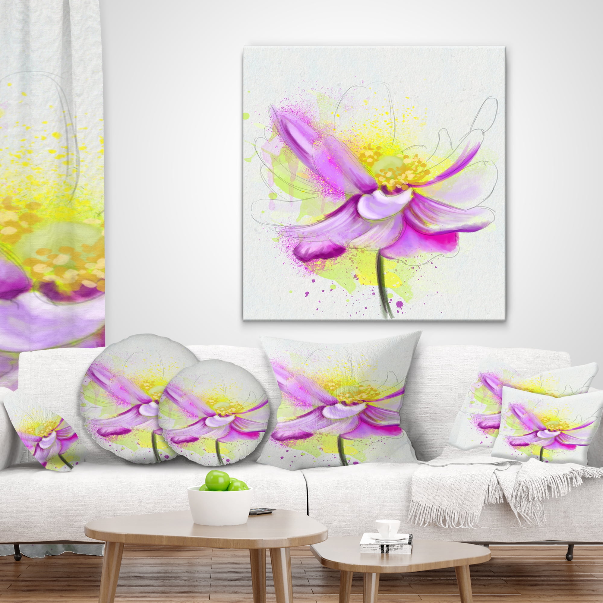 Designart Beautiful Purple Flower with Yellow - Flowers Throw Pillowwork - 12x20