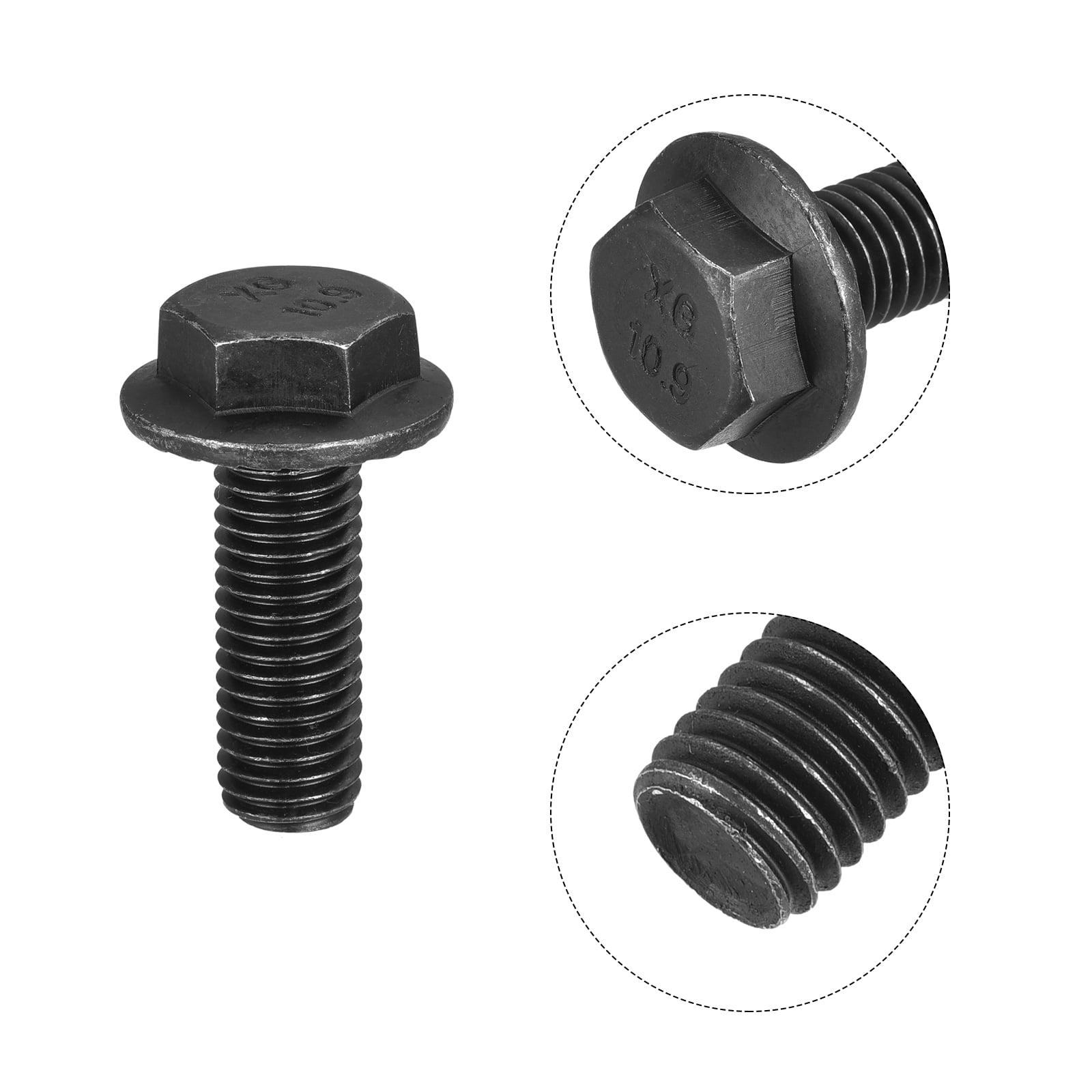 Unique Bargains Hex Serrated Flange Bolts with Black Oxide Coating for Uses M12-1.75x35mm