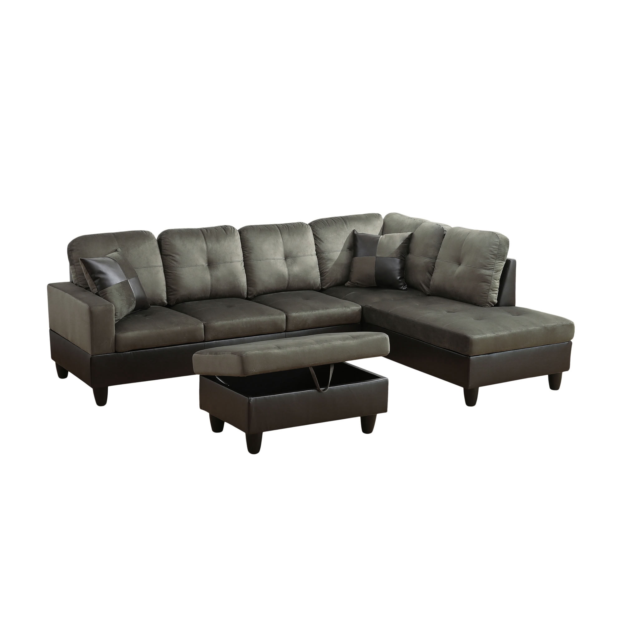 MAYEERTY L-Shaped Sectional Sofa Set, Flannel Modular Couch with Storage Ottoman & Chaise for Living Room Family Room, Taupe