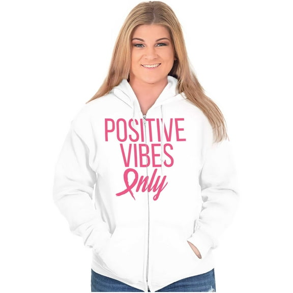 Breast Cancer Survivor Positive Vibes Zip Hoodie Sweatshirt Women Brisco Brands S