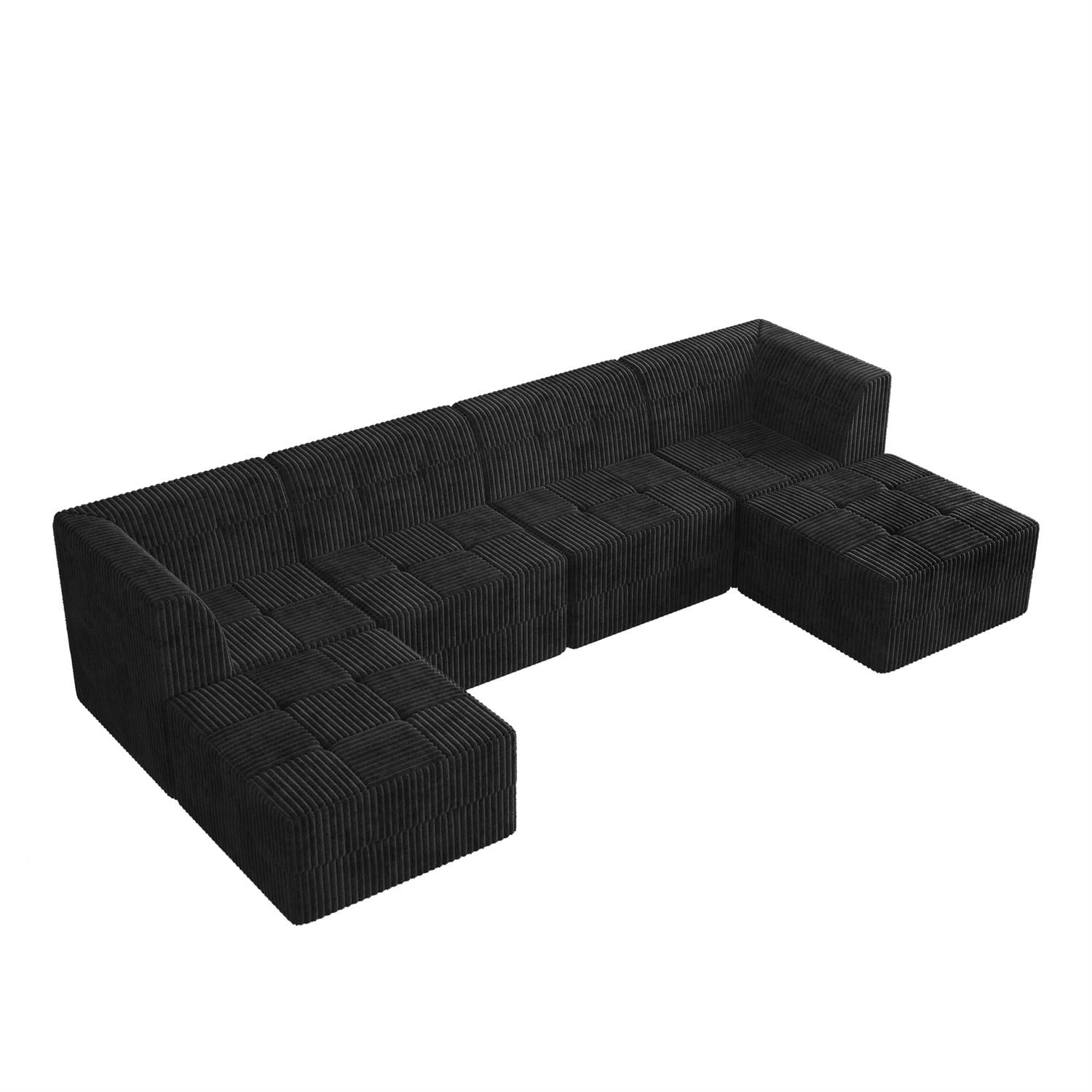 Demi Bonn 130" U-Shaped Modular Sectional Sofa, Modern Minimalist Style DIY Compressed Corduroy Couch for Living Room & Bedroom, Black
