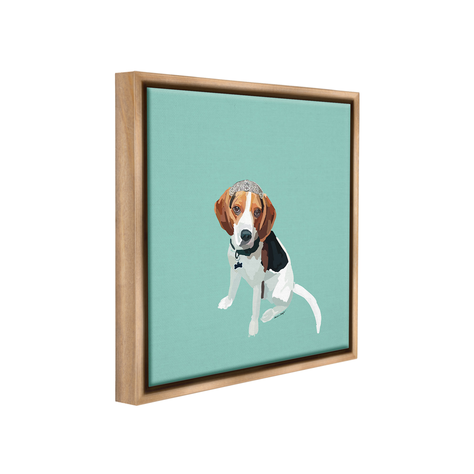 Stupell Industries Beagle with Tiara Animals & Insects Painting Brown Floater Framed Canvas Art Print Wall Art, 18 x 18
