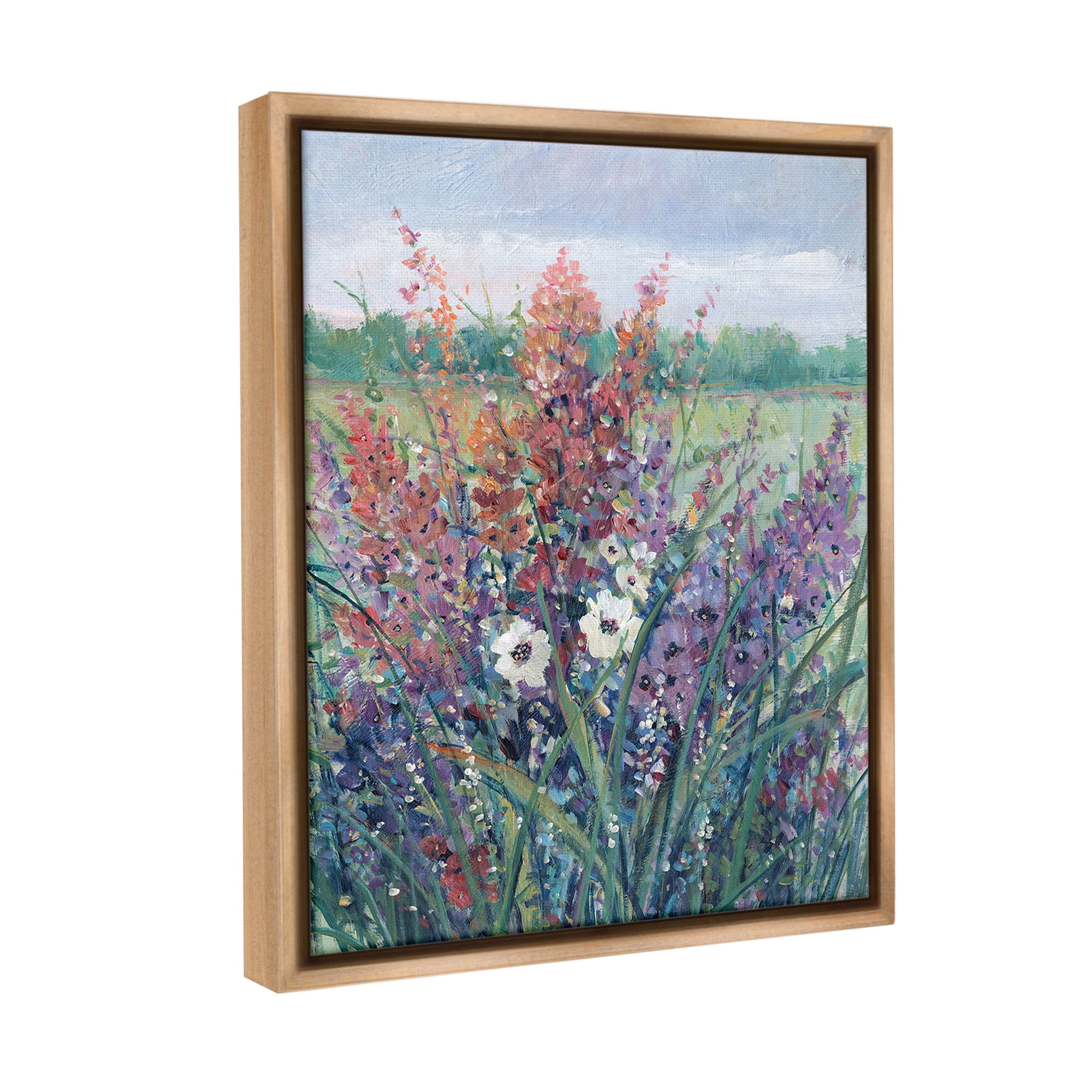 Stupell Industries Spring Meadow Florals Botanical & Floral Painting Brown Floater Framed Canvas Art Print Wall Art, 25 x 31