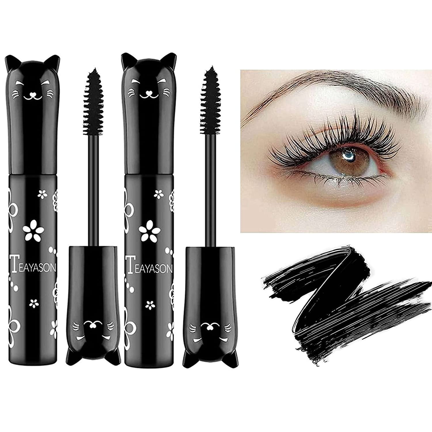 2 Packs Cat Eye Mascara , Washable Mascara Makeup, Volumizing Mascara