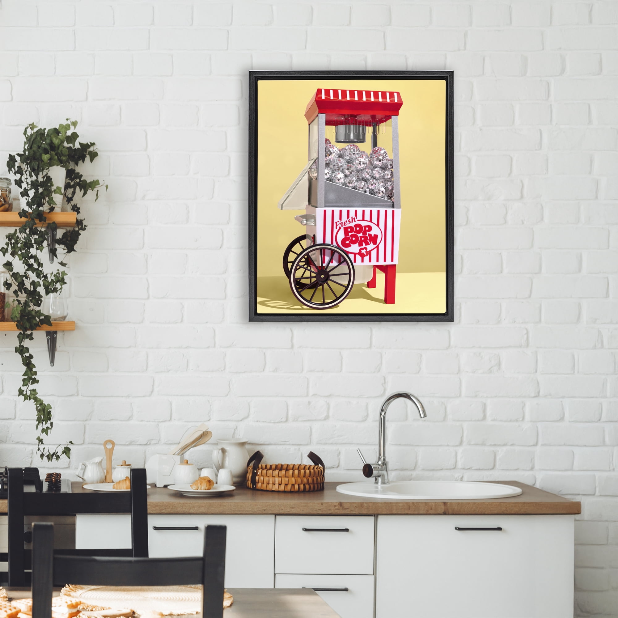 Stupell Industries Disco Popcorn over Yellow Black Framed Floater Canvas Wall Art, design by LISH Creative