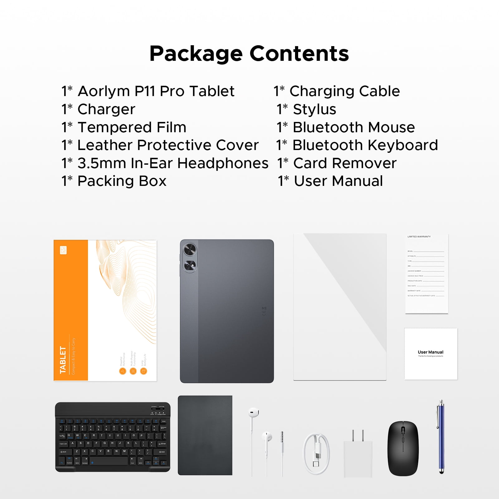 Aorlym P11 Pro 11 inch Tablet with Android 16 & Gemini AI, 48GB RAM+128GB ROM/2TB, T7250 Octa-Core, 8800mAh/18W, 120Hz, 5MP+13MP, GPS, FM, Face ID,OTG,5G WiFi, Tablets with Keyboard Stylus