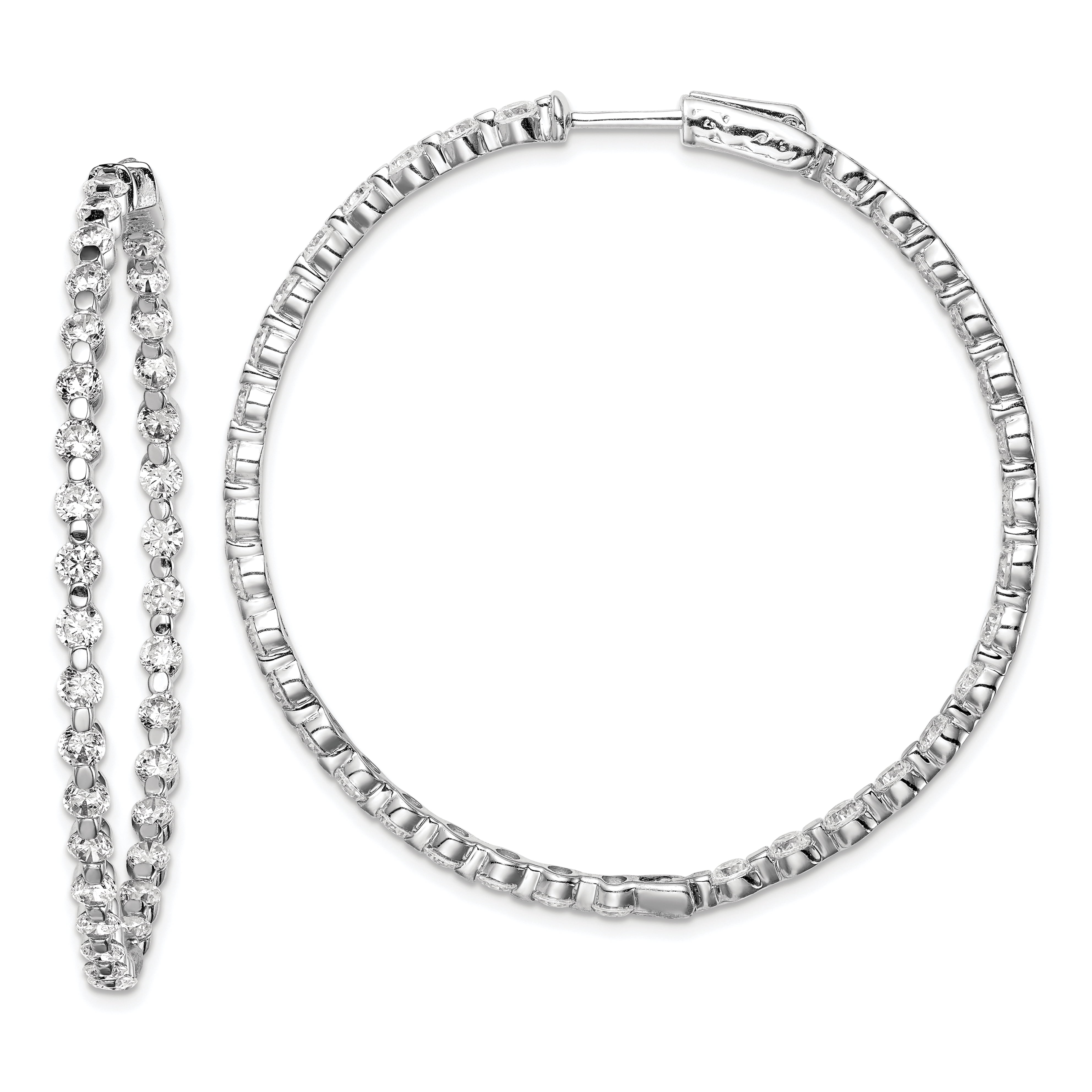 Boucles d'Oreilles Créoles Rondes à Charnière en Argent Sterling 925 Zircone Cubique 2,75 mm Cz In/out