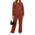 thumbnail image 7 of Women's Round Neck Sweatshirt Wide Leg Sweatpants Casual Suit Sportswear Set, for Winter Lounge and Sports Activities,Light Brown,2XL, 7 of 7