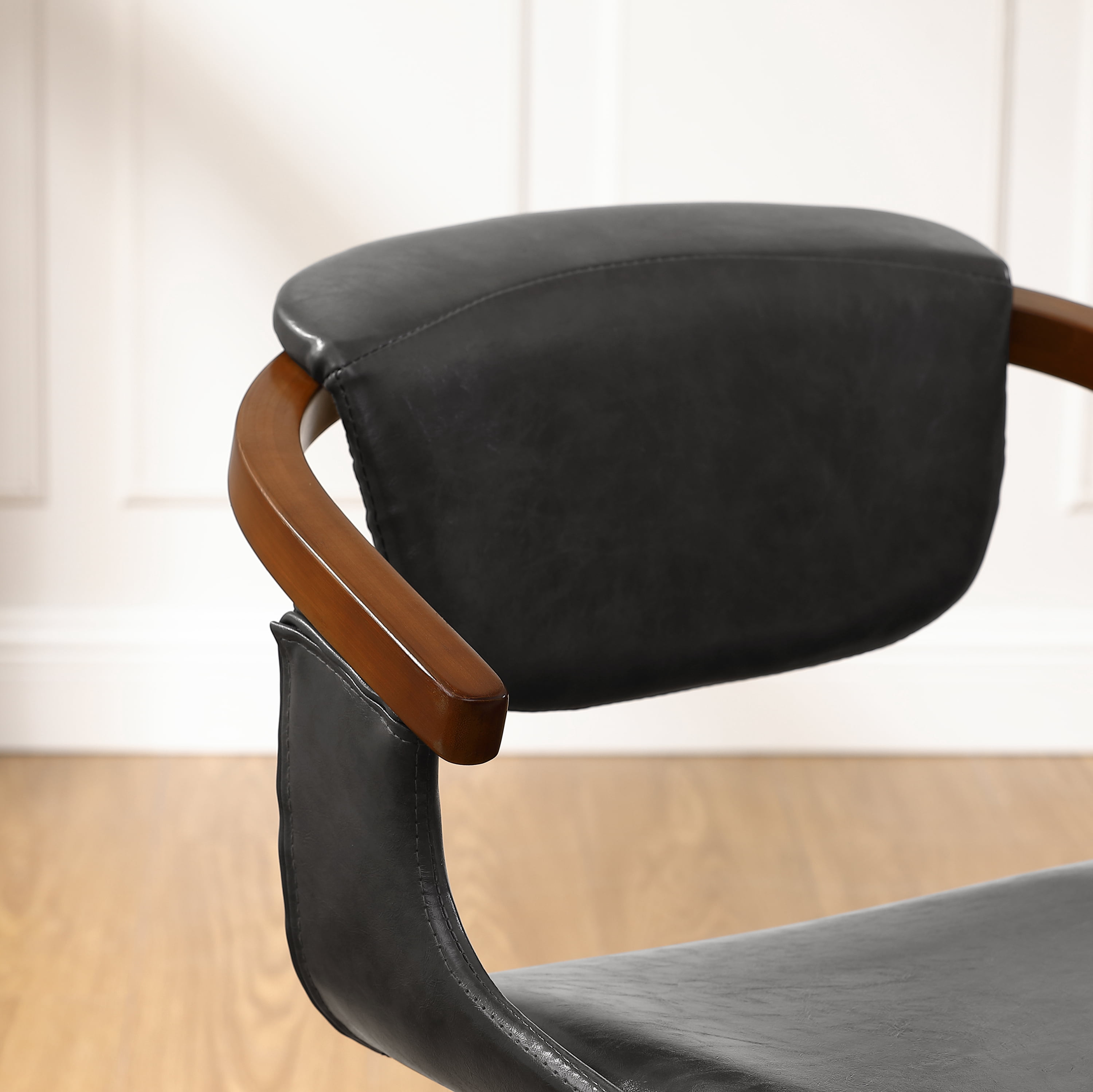 Art Leon Office Chair, Faux Leather Swivel Desk Chair with Wood Legs, Gray