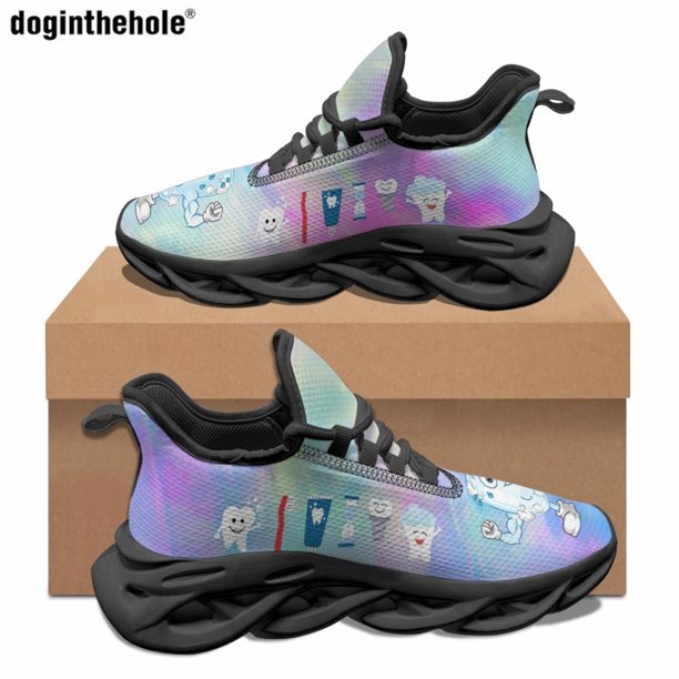 Doginthehole - Zapatos informales transpirables de verano con estampado de dientes de amor, zapatillas planas para exteriores para mujeres y hombres, zapatos deportivos clásicos con cordones