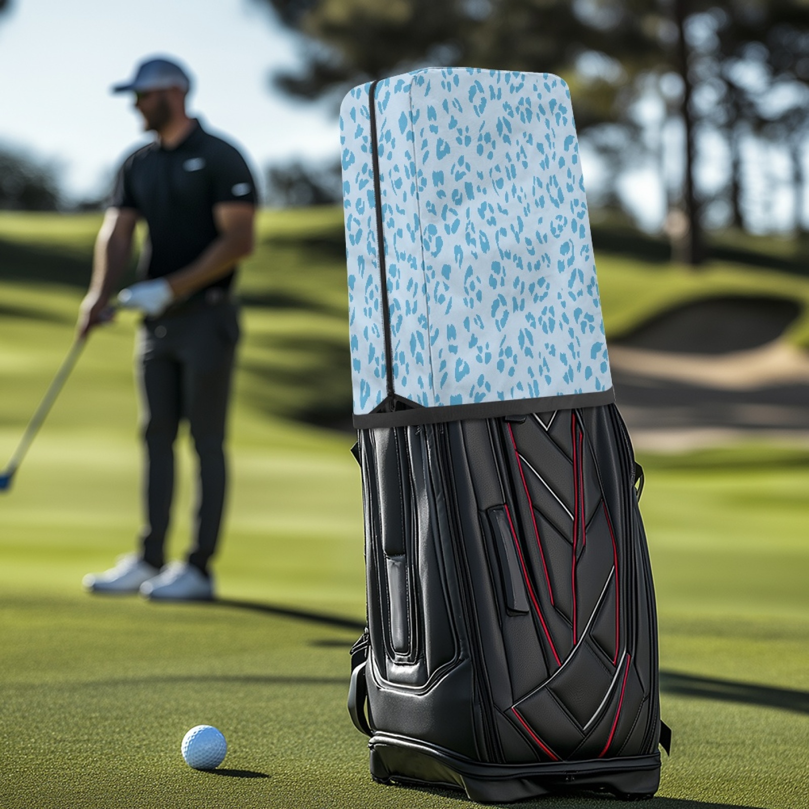 Yuyamidu Blue Leopard Print Golf Bag Cover Fashion Golf Bag Top Cover for Clubs with Snap Button One Size Fit Most Stand Bags