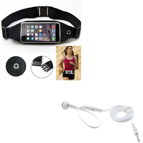 Black Sport Workout Belt Waist Bag Case w Flat Wired Headset MONO Handsfree Earphone Mic Z3M for ASUS Zenfone V Live, PadFone X, Max Plus M1, ROG Phone, AR 5z 4 Pro 3 Max 2E 2 - Blackberry Z30