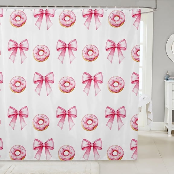 Pink Bowknot Kids Shower Curtains,Donut Dessert Cartoon Food Toddler Bathroom Curtains for Girls Women,Bow Tie Knot Princess Style Cute Fashion Waterproof Curtains,12 Hooks Suits,72" W x 84" L