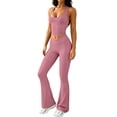 thumbnail image 2 of Ynynloco Womens Workout Sets 2 Piece Spaghetti Straps Crop Top High Waist Tummy Control Flared Leg Yoga Pants Yoga Pilates Outfits, 2 of 9