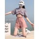 thumbnail image 5 of Pantalones cortos de mezclilla rosa para mujer, con borde sin rematar, de cintura alta, sencillos, de estilo japonés, para verano, ropa de calle informal., 5 of 6