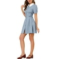 thumbnail image 4 of INSPIRE CHIC Women's Button Down Contrast Peter Pan Collar Lace up Dress XS Blue, 4 of 6