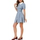 thumbnail image 4 of Vestido de mujer con cuello Peter Pan de contraste y botones Inspire Chic, azul, con cordones, 4 of 6