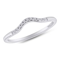 AFFY Round Cut Simulated Cubic Zirconia Curved Wedding Band Ring In 14k White Gold Over Sterling Silver Ring Size-9