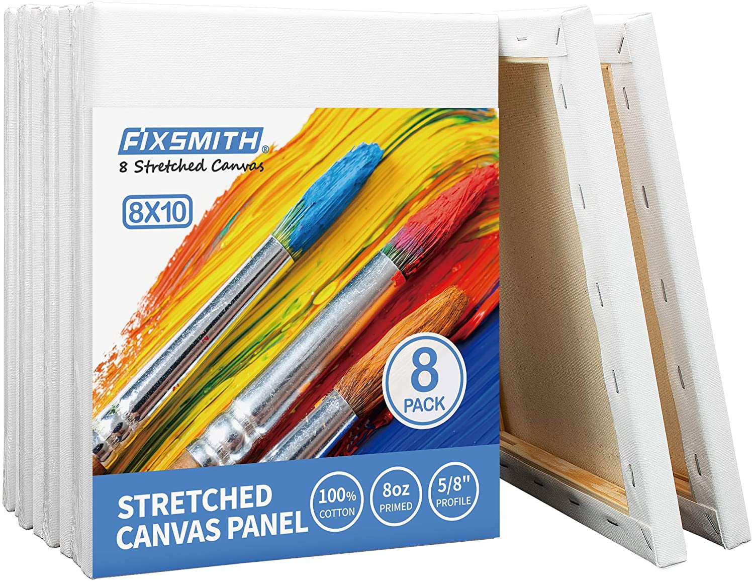 5/8 Inch Profile 100% Cotton Pre Primed Stretched Canvas 8x10 / 10 Pack Art Supplies for Acrylic Paint Canvas Boards for Painting Oil Painting 