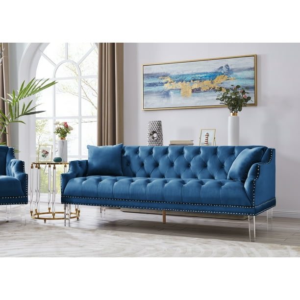 Chic Home Eva Button Tufted Acrylic Legs Velvet Upholstered Sofa