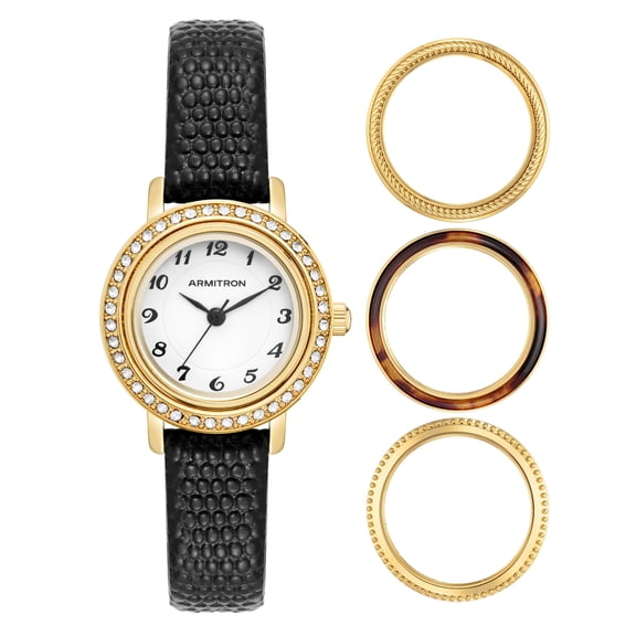 Armitron Adult Women's Analog Leather Black 32mm Wristwatch