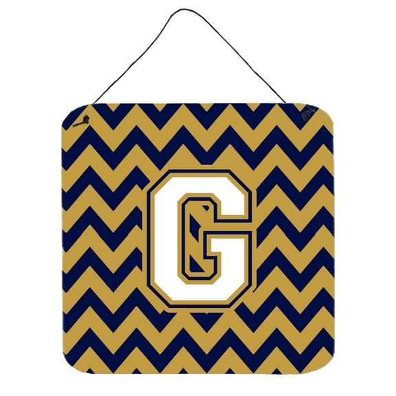 Letter G Chevron Navy Blue and Gold Wall or Door Hanging Prints