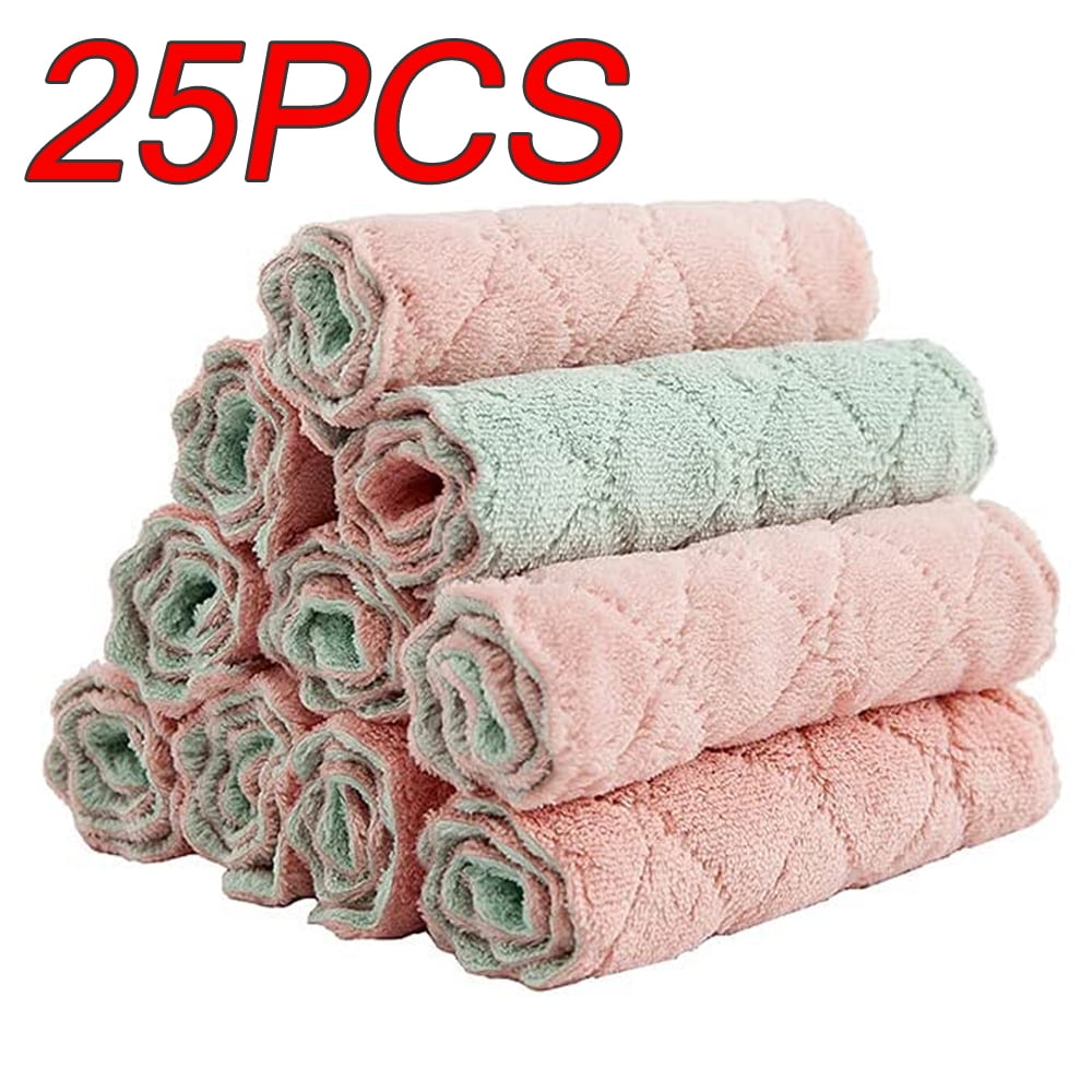 Coral Velvet Kitchen Dishcloths 24 Pack,Soft Reusable Dish Towels, Coral Fleece Dish Cloths, Highly Absorbent Reusable Cleaning Cloths 7X9(6 Colors