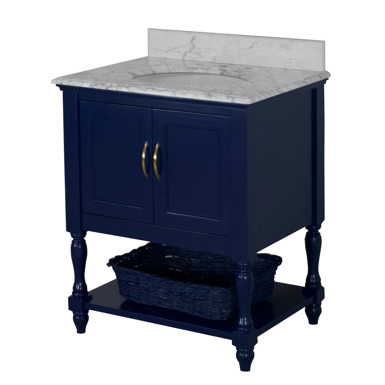 Beverly 30" Bathroom Vanity with Royal Blue Cabinet and Carrara Marble Top