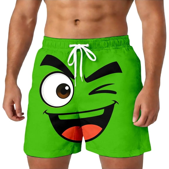 Men Cartoon Face Athletic Shorts - Eye Catching Stereoscopic Print Pants With Fun Expressions, Quirky Personality Style Mens Athletic Shorts For Gym Home & Gathering Time