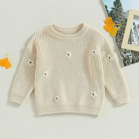 GBSYEWXS Casual Sweater For Girls Kids Size 5-6 Years Fashion Flower Print Crew Neck Pullover Sweater Child