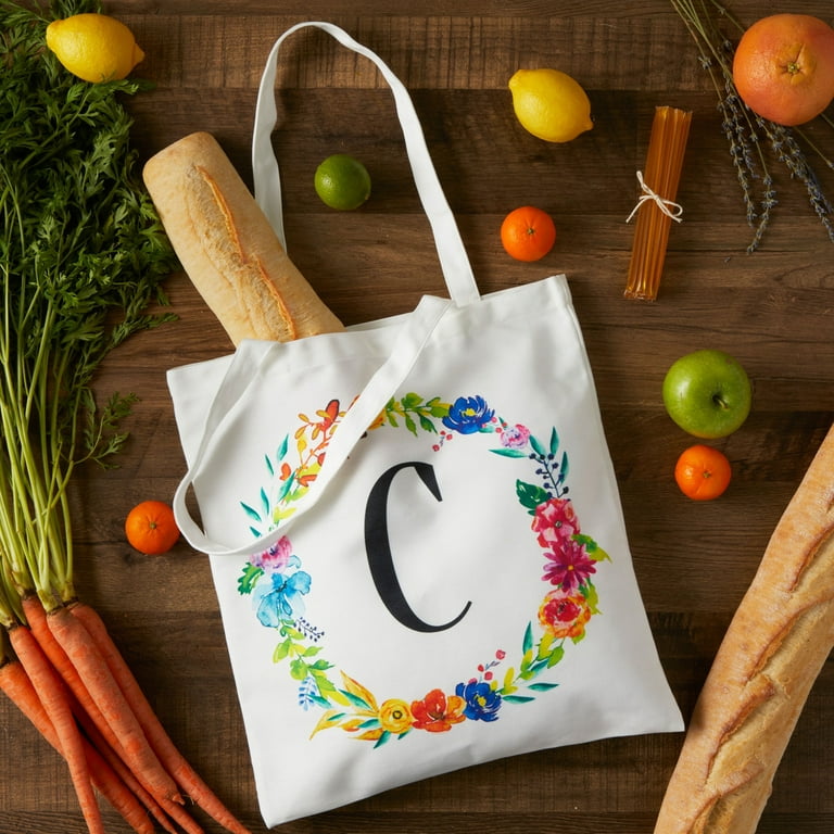 CafePress Letter M Ornate Circus Elephants Monogram Tote Bag - Natural Canvas Reusable Shopping Bag, Two Sizes