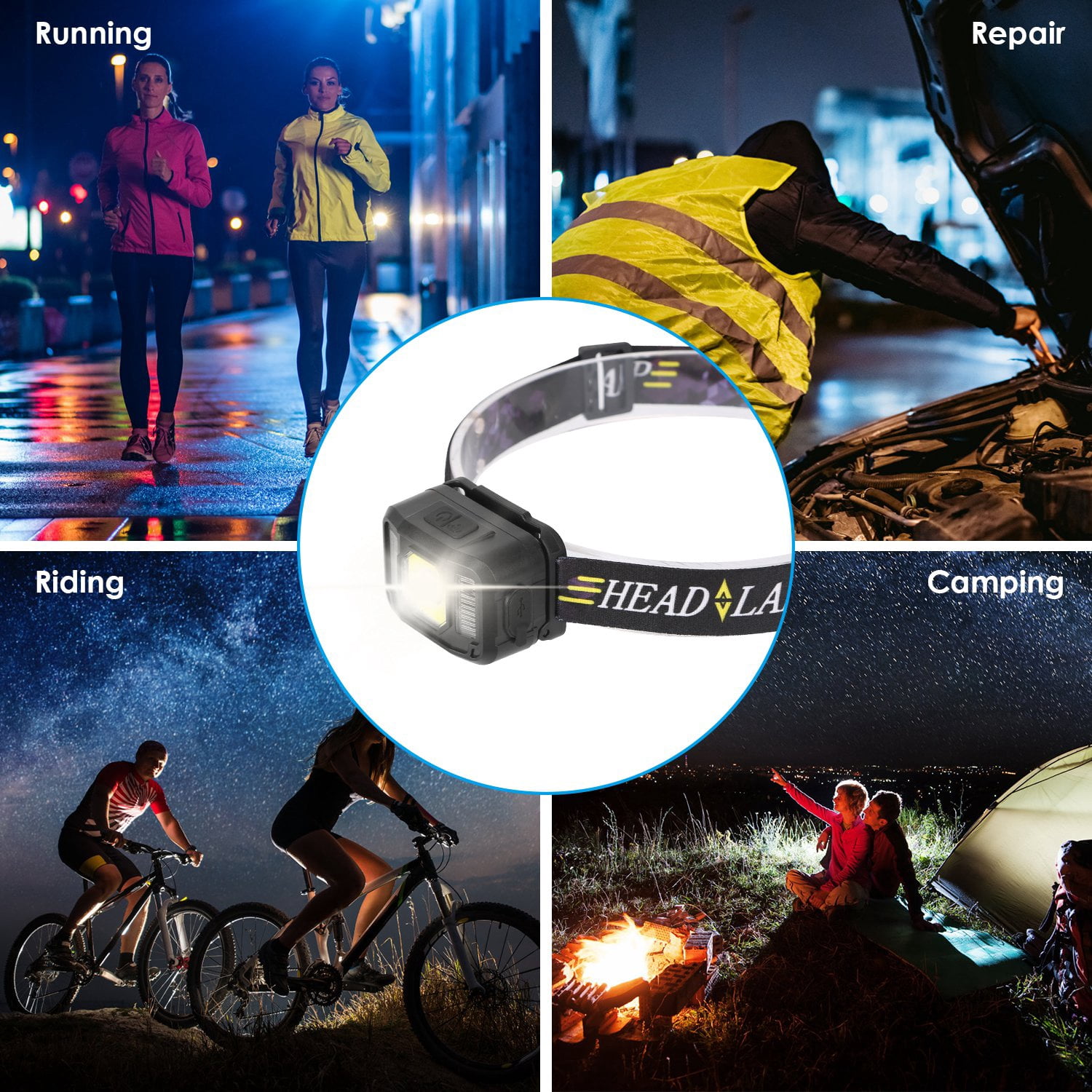 (Weiyi-EC)--2Packs Rechargeable Motion Sensor Headlamp 6 Light Modes COB XPG Headlight Torch Flashlight For Fishing Running Camping Hiking.--(pfgm)
